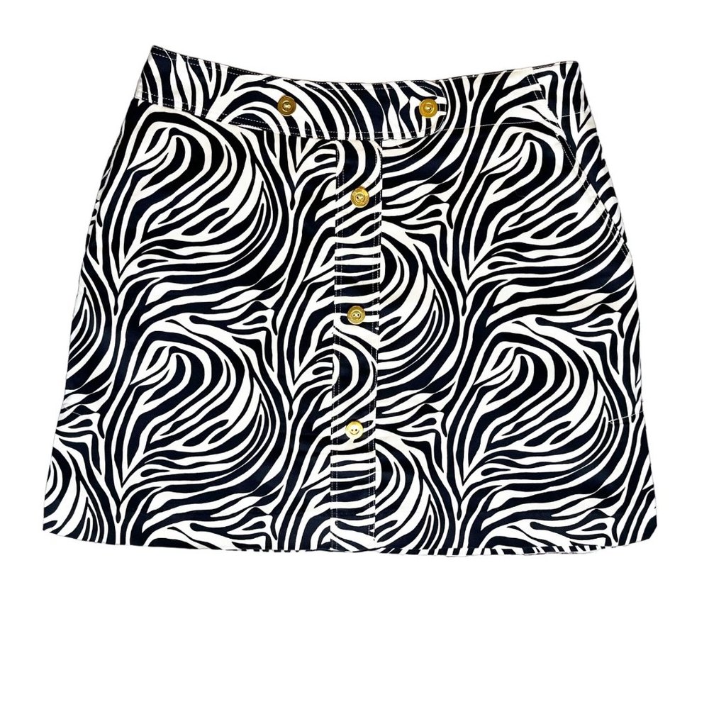 Sport Haley Cream Black Zebra Skort Gold Faux Buttons Golf Activewear Size 10